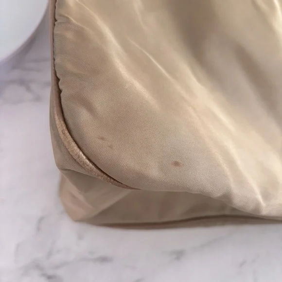 Prada Half Moon Hobo Bag Jumbo Logo Brown Tan Leather Nylon Designer Luxury COA - Picture 14 of 15